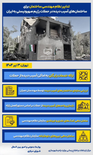 تدابیر نظام مهندسی ساختمان برای ساختمان‌های آسیب دیده در حملات رژیم صهیونسیتی به ایران